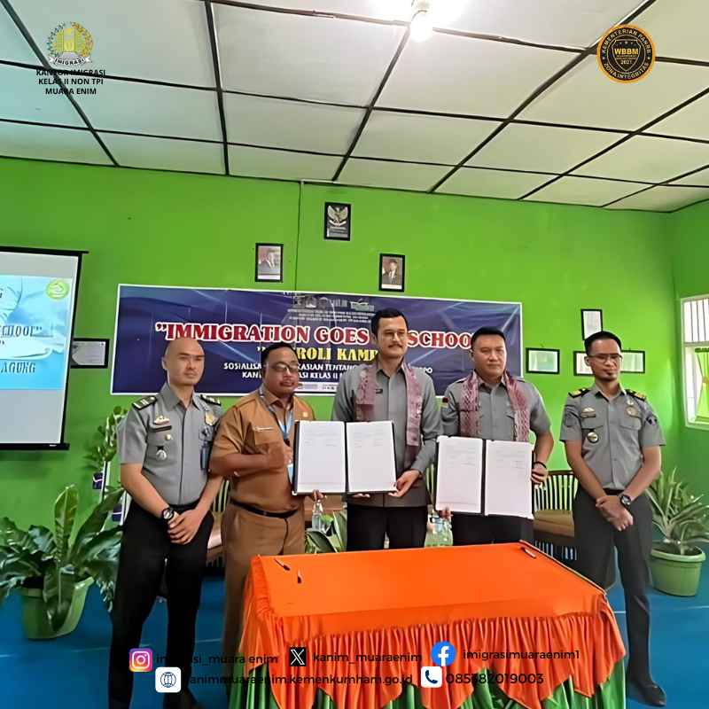 MOU Kanwilkumham Sumsel, Imigrasi Muara Enim dan SMKN 1 Tanjung Agung Dalam Pencegahan Korban TPPO Melalui Program Patroli Kampus